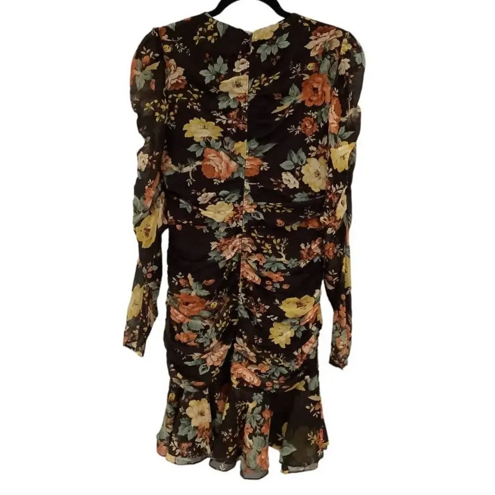 Veronica Beard Hedera Silk Mini‎ Dress Oxblood Floral Print Size 4